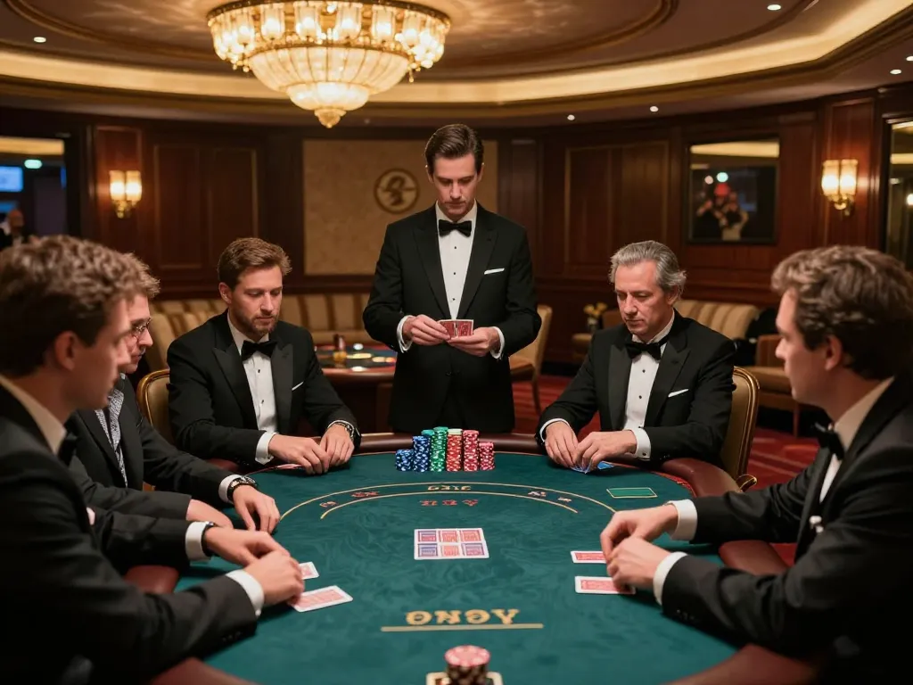 MM88 players enjoying high-stakes poker game in luxurious VIP area, showcasing elite casino gaming.