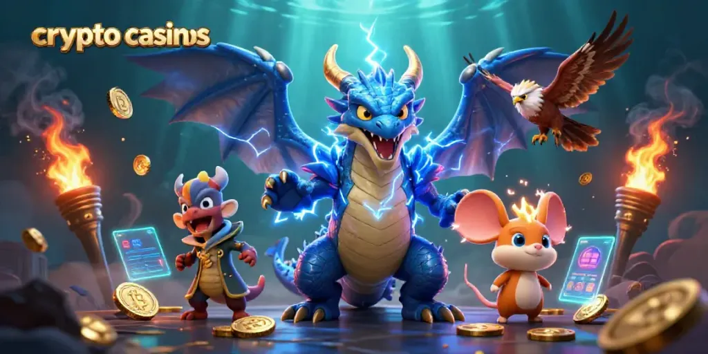 Experience gaming excitement at crypto casinos with thunderous dragons and crypto coins.