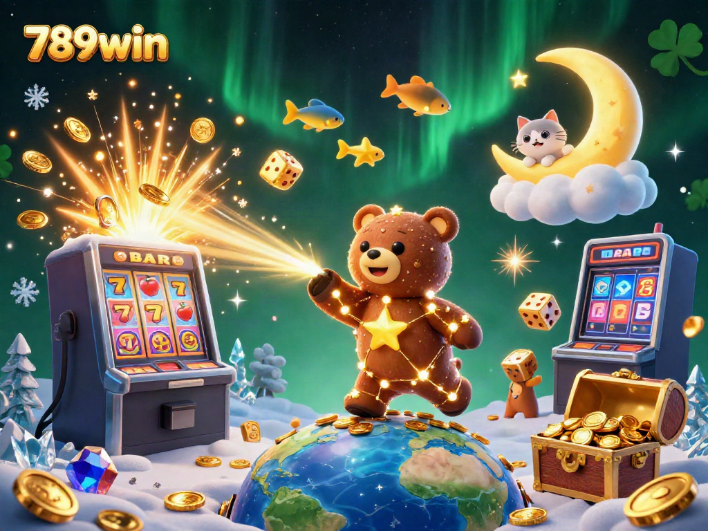 Experience the vibrant world of 789win with a cosmic casino illustration full of games and adventure.