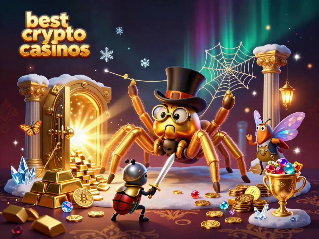 Join the excitement of the best crypto casinos with this vibrant 3D illustration featuring a golden tarantula and beetle knight.