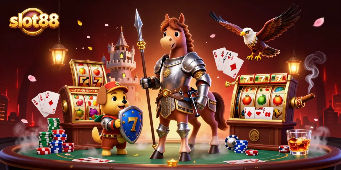 Experience excitement with slot88 featuring a medieval knight and vibrant casino games.