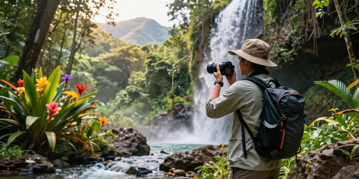 Traveler capturing top underrated travel destinations at a hidden waterfall