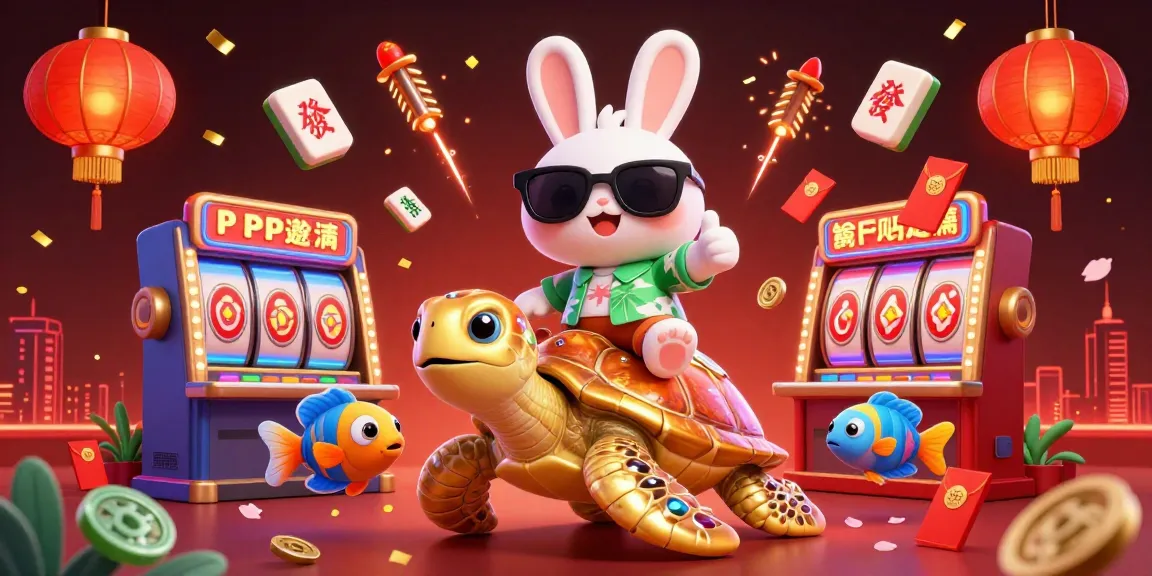 Enjoy exciting gaming adventures at five88bet with a playful rabbit and turtle in a vibrant casino scene