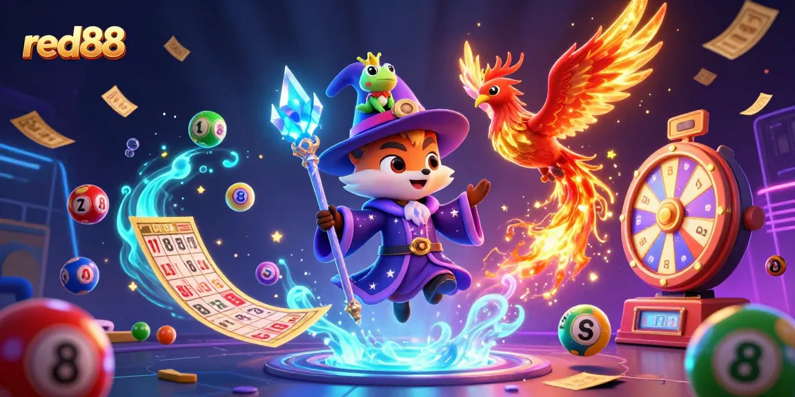 Engage with red88 and win big with our vibrant lottery-themed digital illustration.