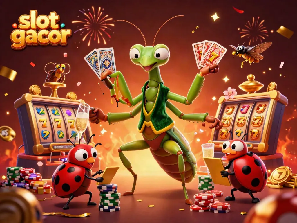Engage with exciting slot gacor in this vibrant casino illustration with colorful characters and game elements.