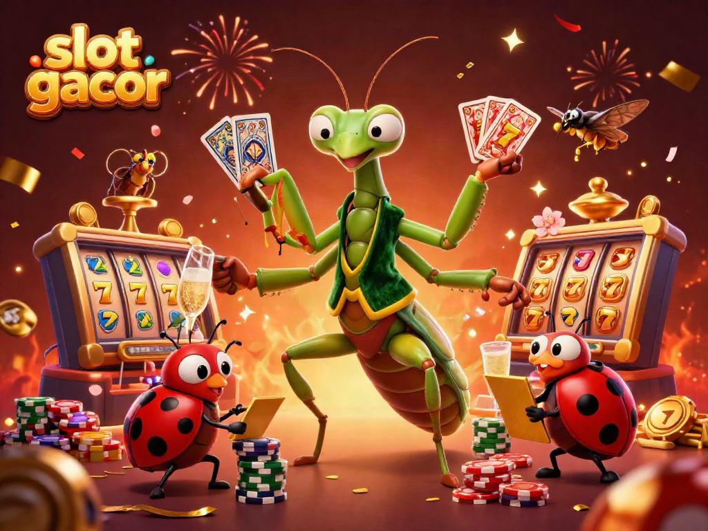 Engage with exciting slot gacor in this vibrant casino illustration with colorful characters and game elements.