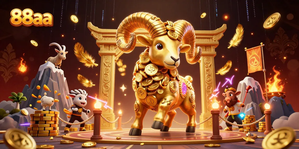Engage with the thrilling gameplay at 88aa, featuring a charging golden ram amidst swirling golden feathers and action elements.