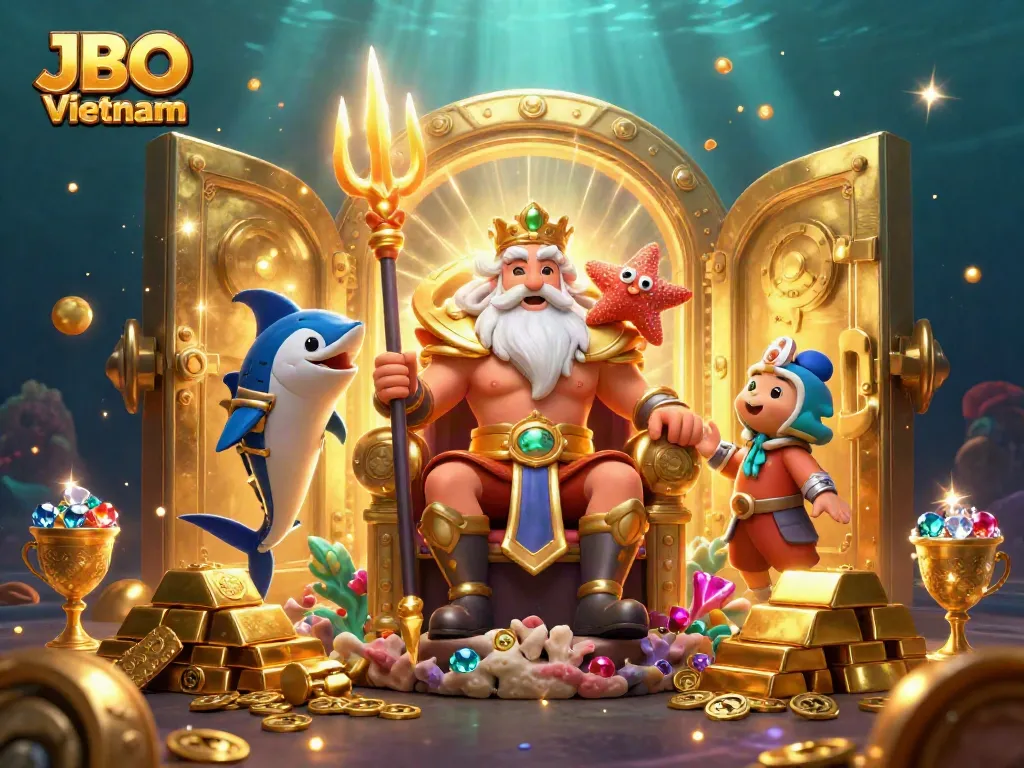 Experience the thrill of betting at JBO Vietnam with Neptune and treasures in a vibrant 3D scene.