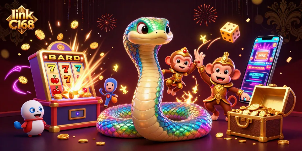 Experience exhilarating wins with link C168's vibrant 3D illustration of thrilling casino games and characters.