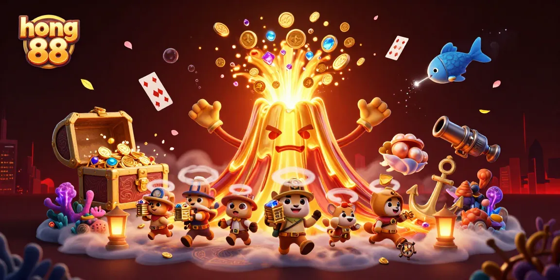 Experience thrilling gameplay at hong 88 with a vibrant 3D illustration showcasing treasures and excitement.