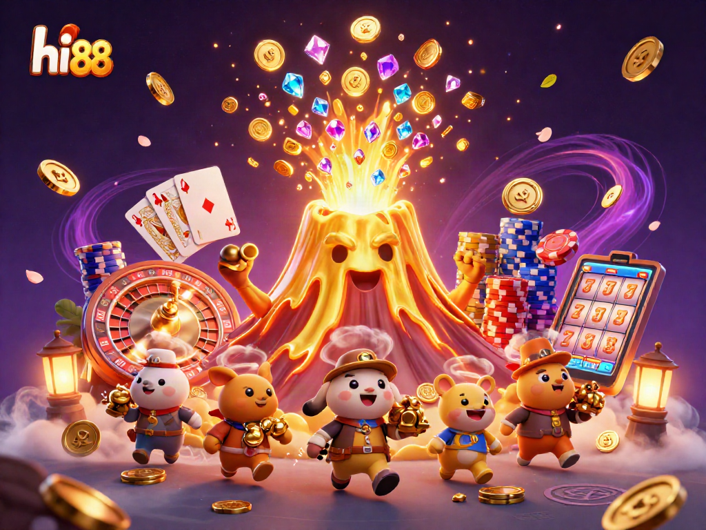Experience thrilling gameplay with hi 88's casino adventure featuring a golden volcano and riches.