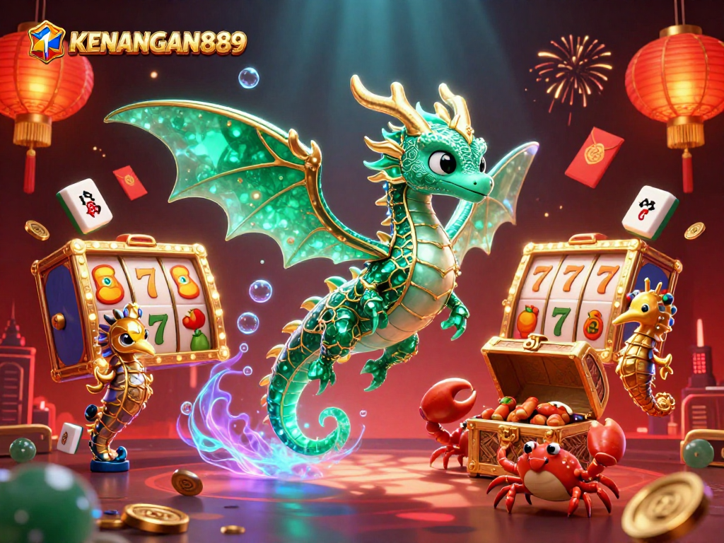 Experience a vibrant casino adventure with KENANGAN889's enchanting underwater scene featuring slot reels and colorful sea characters.