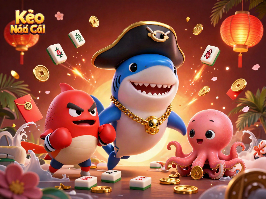 Experience Kèo Nhà Cái with dynamic 3D characters amidst vibrant casino elements.