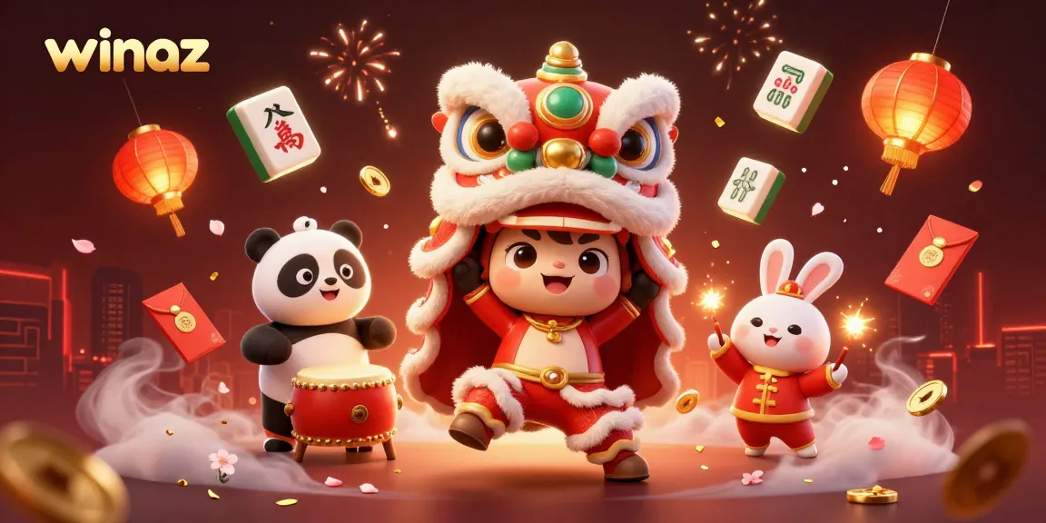 Winaz offers vibrant gaming experiences with a lively lion dance and excitement, symbolizing fun gambling adventures.