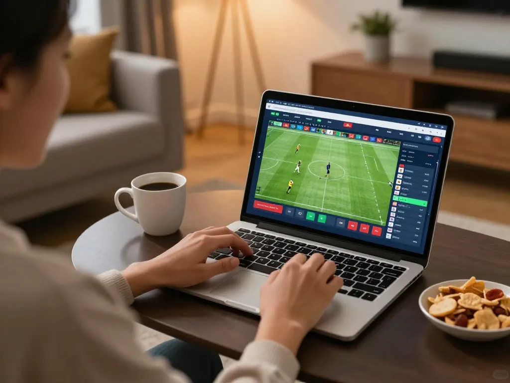 Impegnarsi nelle scommesse online da casa con bookmaker non AAMS su laptop, mostrando un'esperienza di gioco entusiasmante.