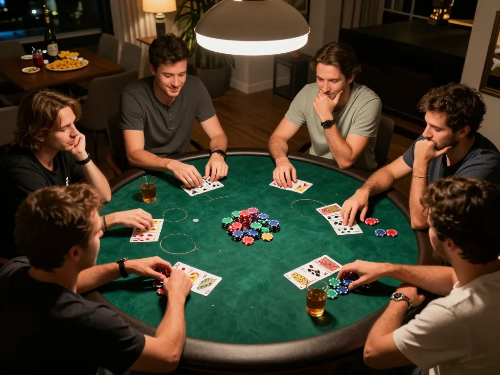 Engaged players at home poker night showcasing teamwork and strategy as they enjoy vegasslot77-inspired game experience