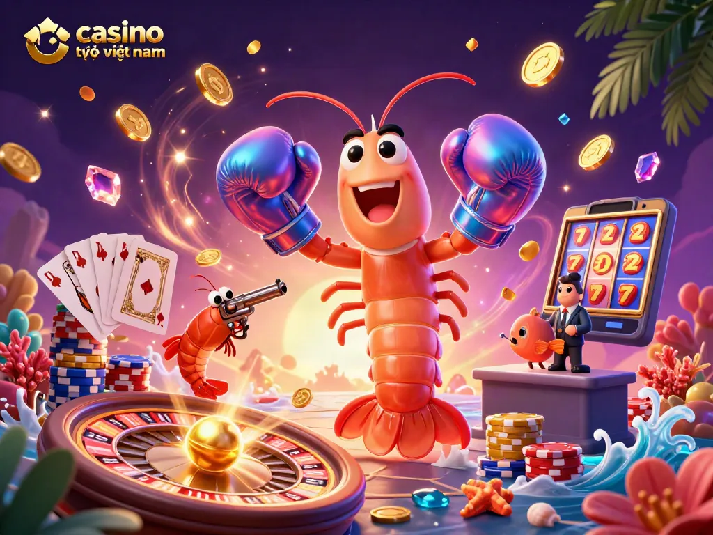 Các trò chơi casino trực tuyến việt nam với nhân vật 3D tuyệt đẹp và tiền vàng bay xung quanh.