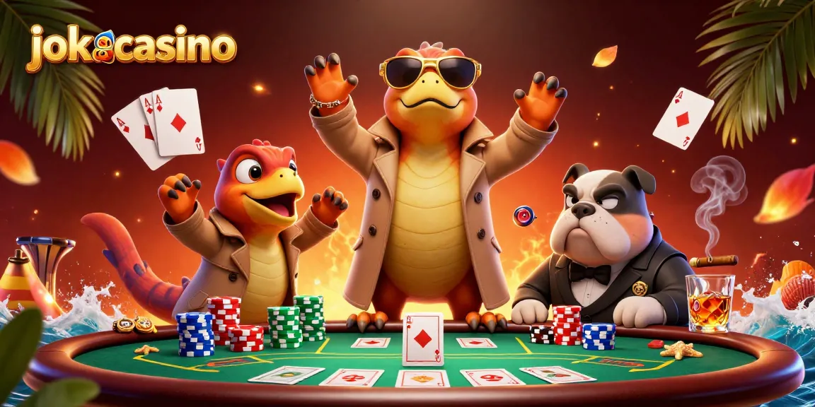 Experience the jokacasino excitement as raptors play poker in a vibrant 3D scene.