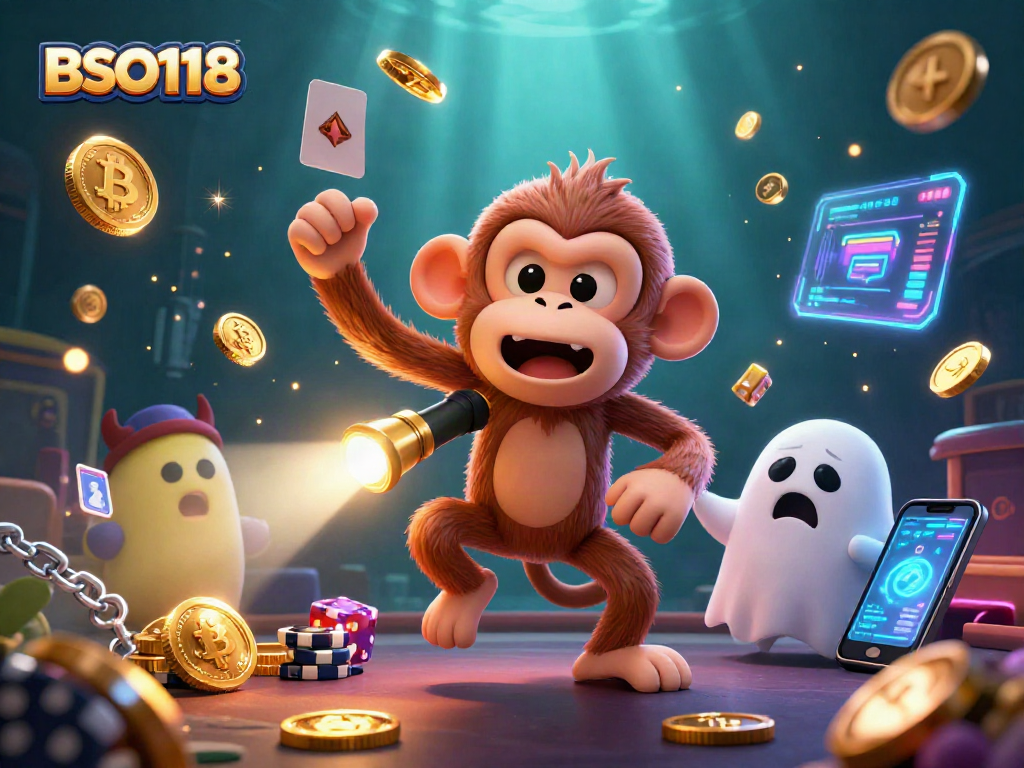 Engage with the BSO118 adventure featuring a spooky casino scene with playful ghostly characters.