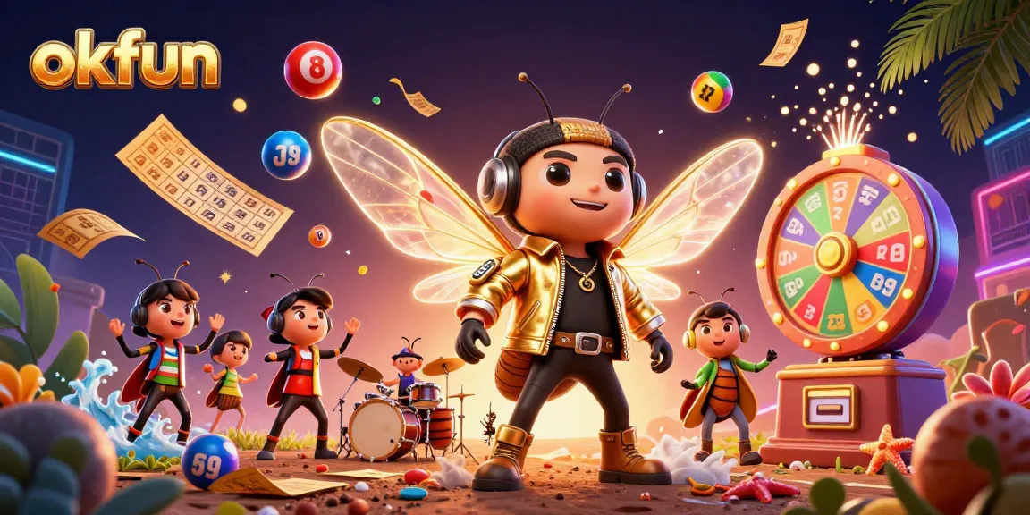 Join the fun with okfun and experience vibrant lottery elements alongside dynamic gaming characters.