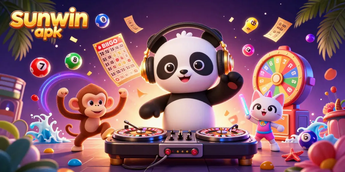 Experience the excitement of sunwin apk with a vibrant DJ panda and playful casino elements.