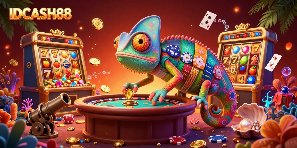 Play to win at IDCASH88's vibrant slot games, featuring golden coins and lucky symbols.