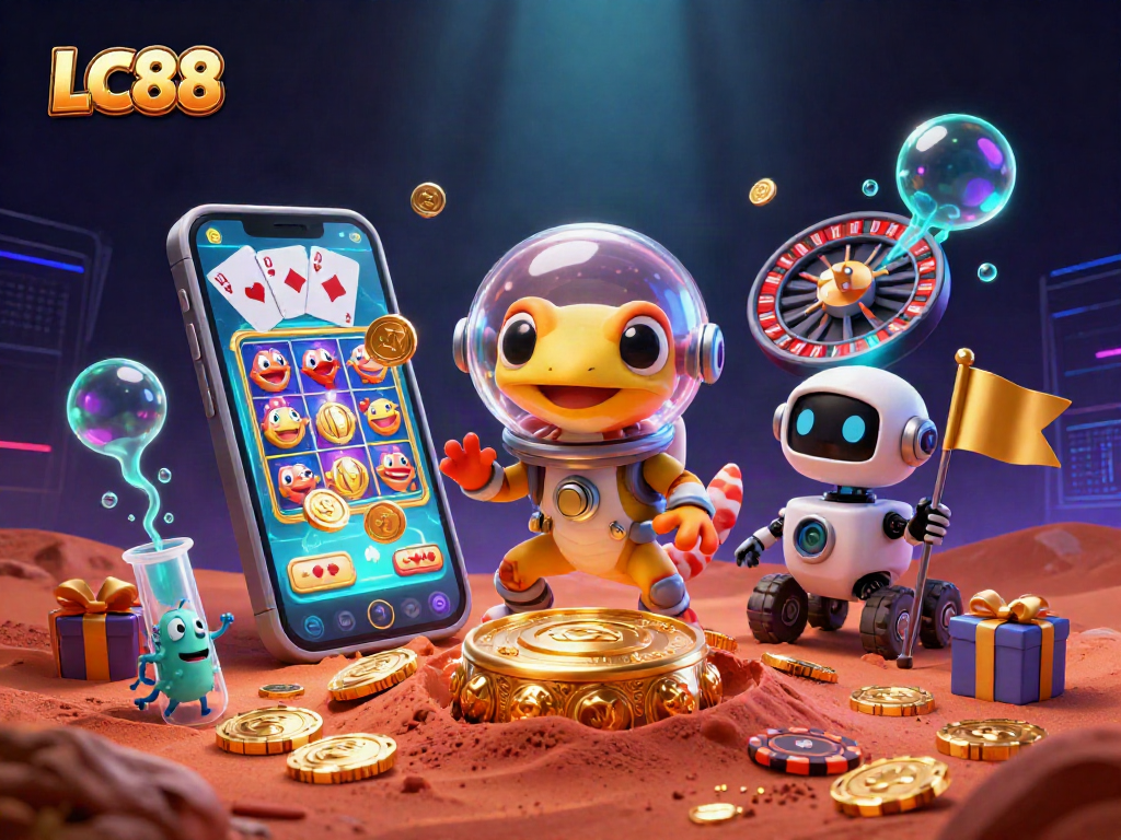 Experience winning with LC88's golden casino discovery on Mars featuring vibrant gaming elements.