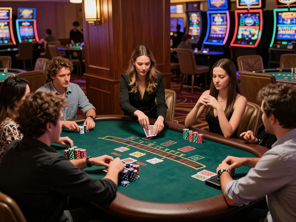 Engage with RTP Live at an upscale blackjack table in an exciting casino setting.