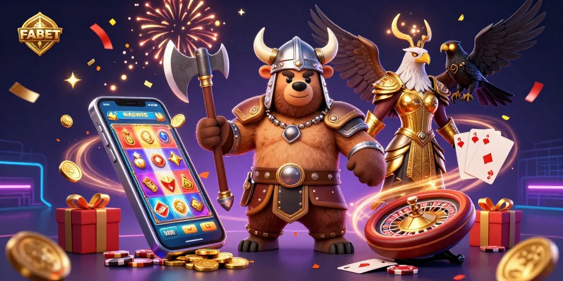 Engage with FABET's thrilling gaming scene featuring Viking characters and dynamic slot game elements.