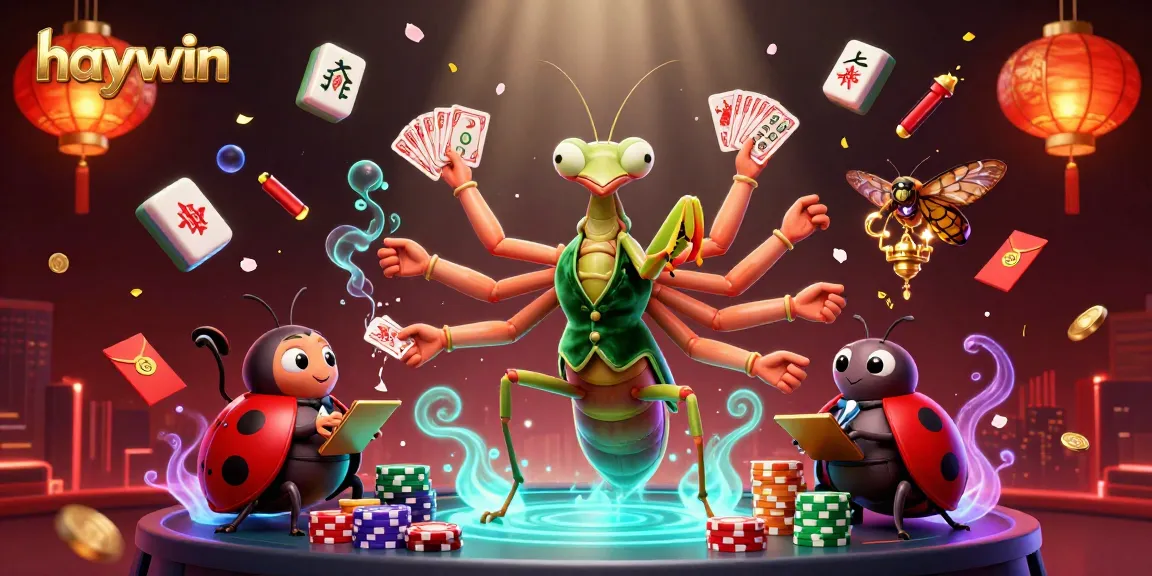 Experience the excitement of haywin with a vibrant casino scene featuring a mantis dealer and lively game elements.