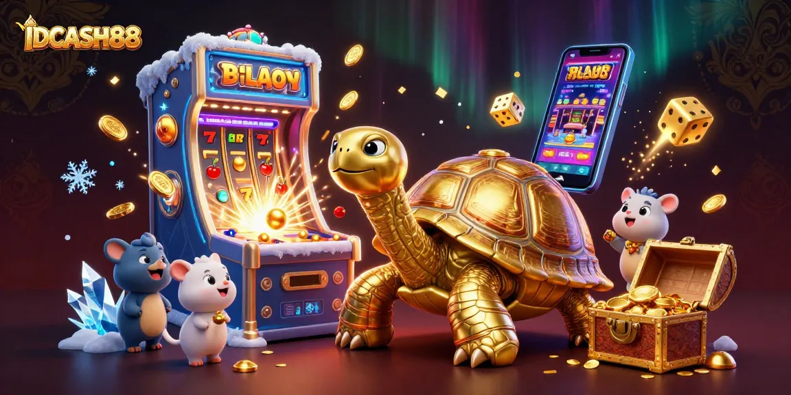 Experience thrilling jackpots at IDCASH88 with golden tortoise pinball and vibrant slot machine action.