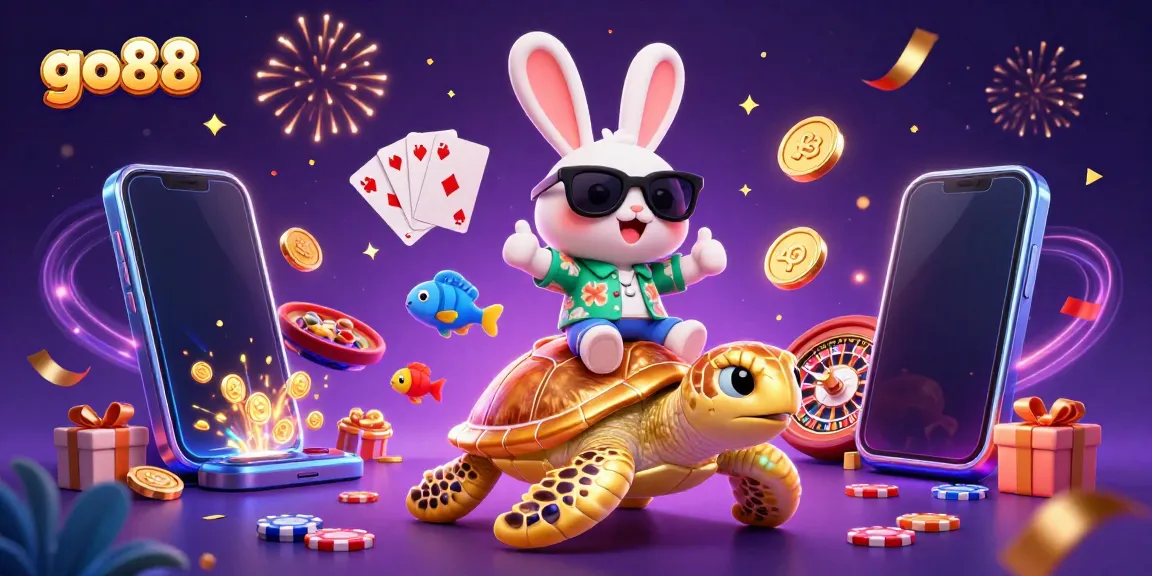 Experience the thrill of go88 casino games with a lucky rabbit and a majestic sea turtle wonderfully illustrated.