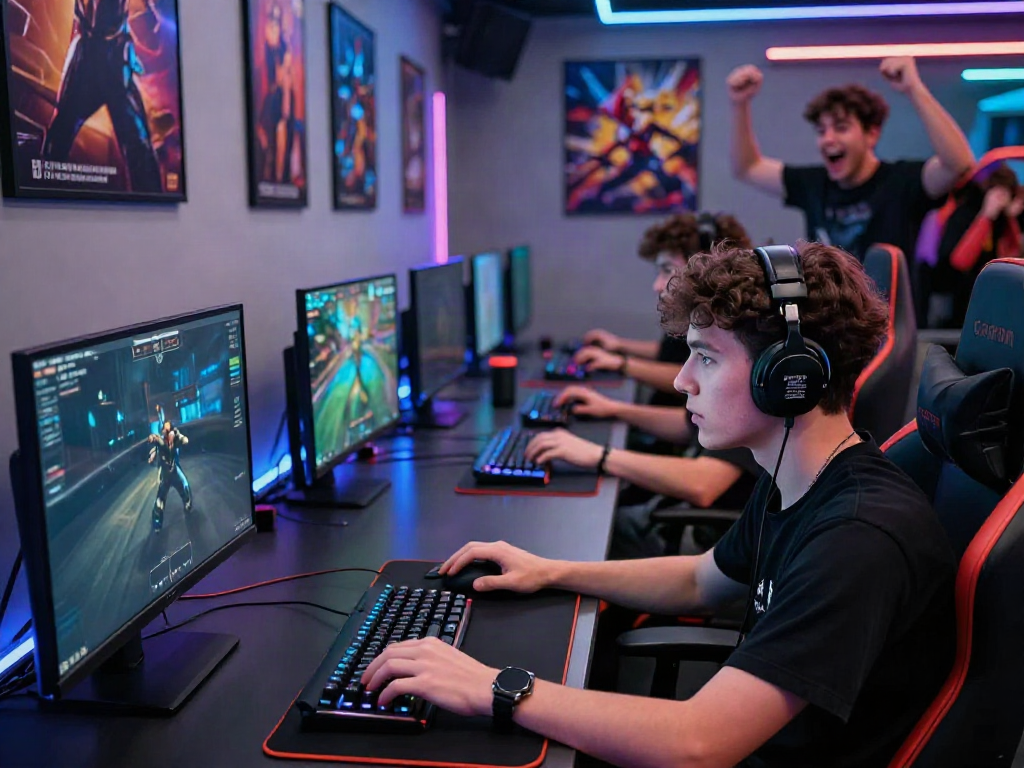 Engaging gaming scene with a player at Manclub focused on competitive gaming.