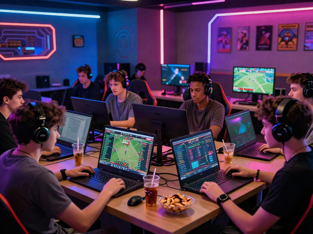 Engaged gamers at https://ku88vt.com/ enjoying live betting in a vibrant entertainment hub.
