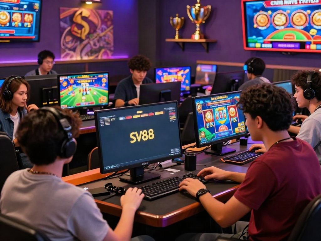 Exciting SV88 online gaming scene with players enjoying sports betting and casino games.