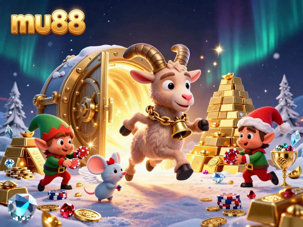Experience the excitement at mu88 casino with festive Krampus and mischievous elves in a vibrant scene.