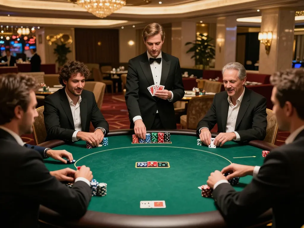 Engaged players enjoying an upscale poker game at BERLIAN889 Alternatif, showcasing strategic gameplay and excitement