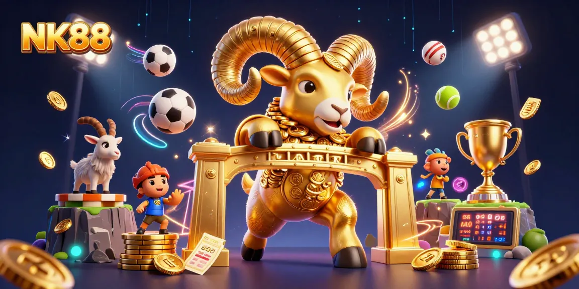 Experience thrilling wins at NK88 featuring golden symbols and dynamic sports elements.