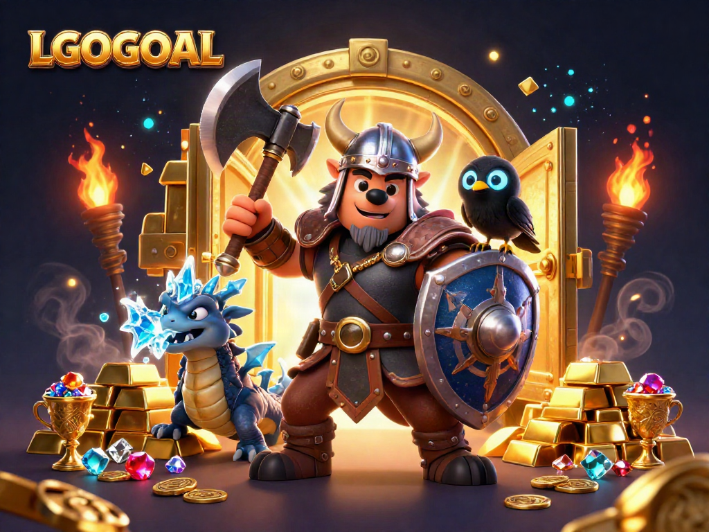 Engage with LGOGOAL through an exciting casino adventure featuring heroic characters and treasure elements.