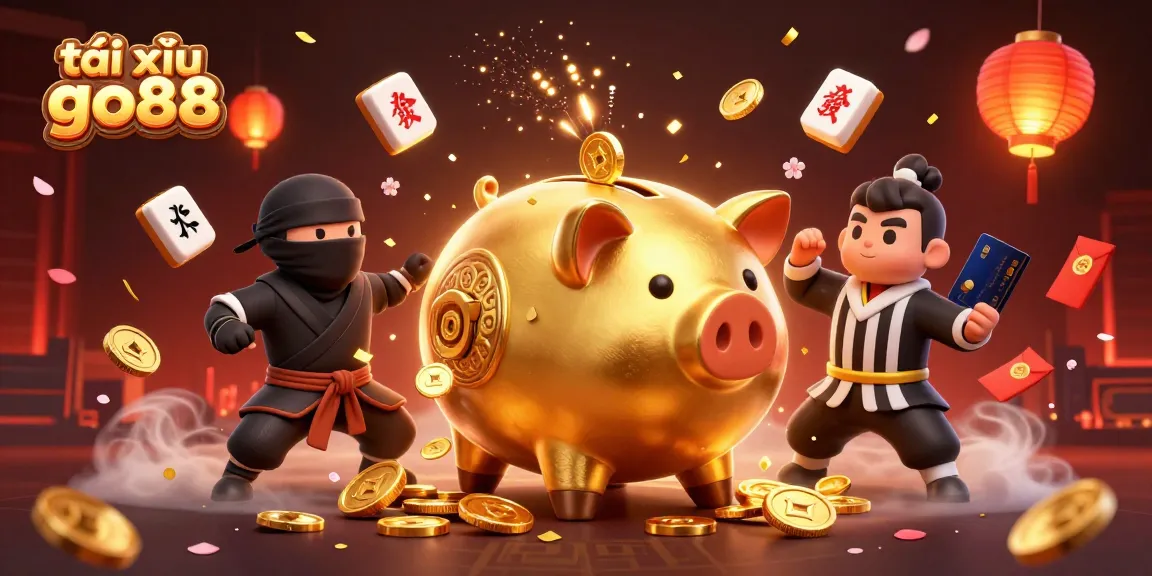 Tài xỉu go88 players engage in vibrant action, showcased by a sumo wrestler and dynamic game elements.