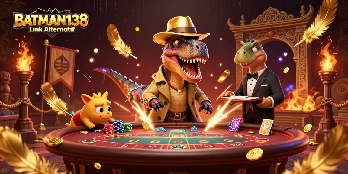 Engage with BATMAN138 Link Alternatif in a vibrant casino scene filled with action and strategy.