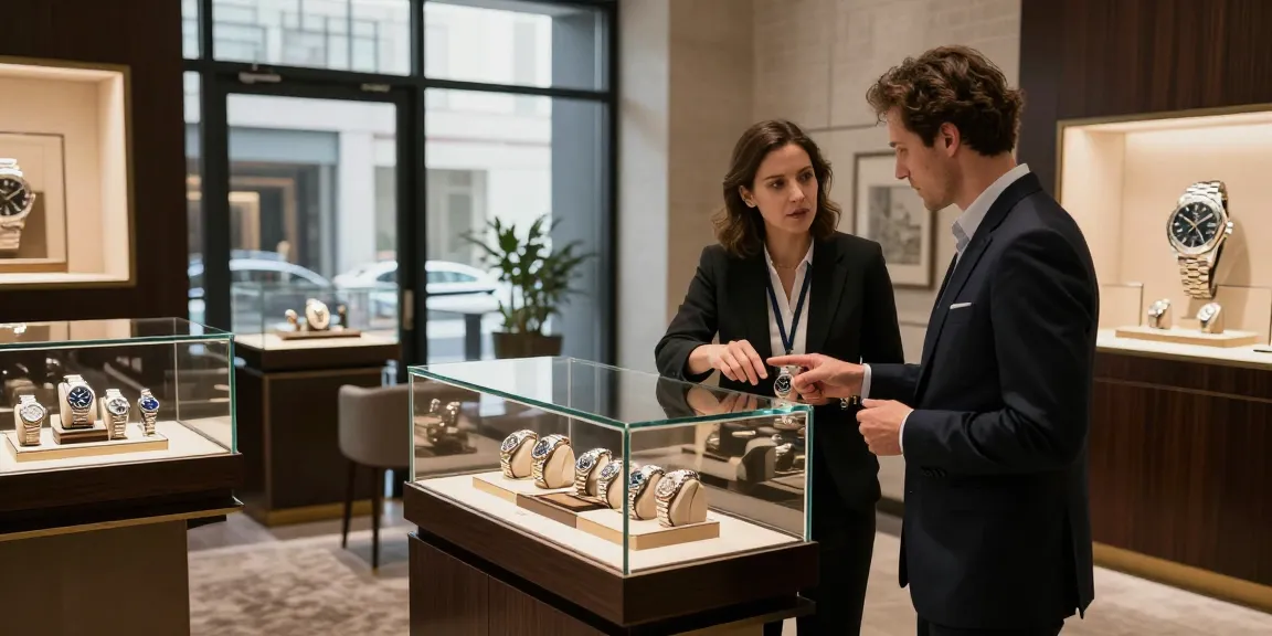 Elegant display of rolex super clone watches in a luxury boutique, highlighting intricate details and inviting atmosphere.