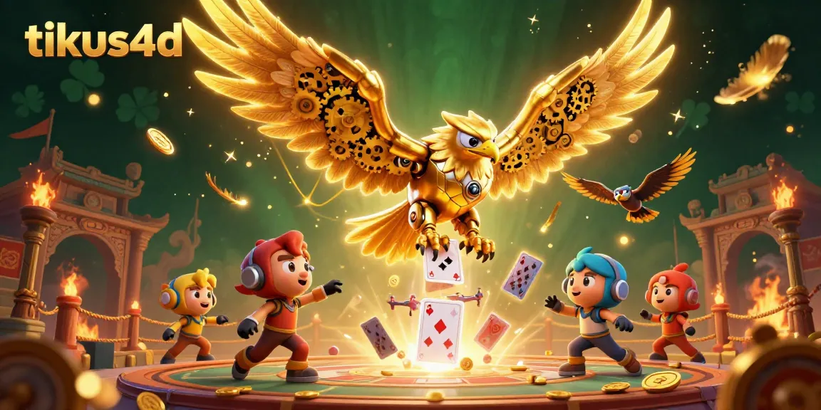 Experience thrilling action with tikus4d as a golden eagle dives amidst holographic playing cards, showcasing intense gambling excitement.