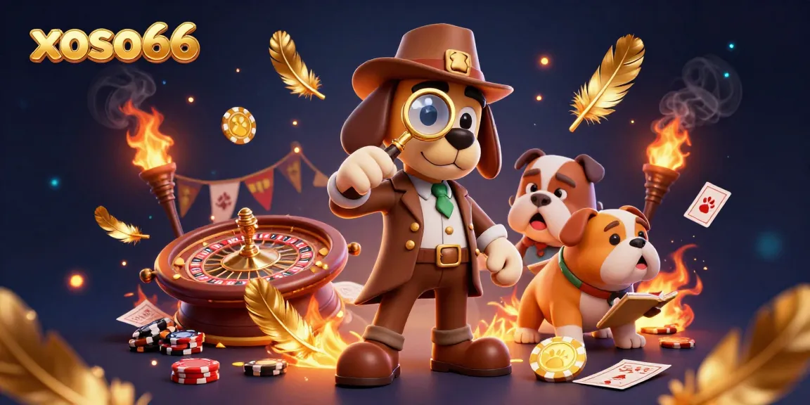 Experience the thrilling world of xoso66 with cartoon detective characters uncovering treasure in a vibrant casino scene.