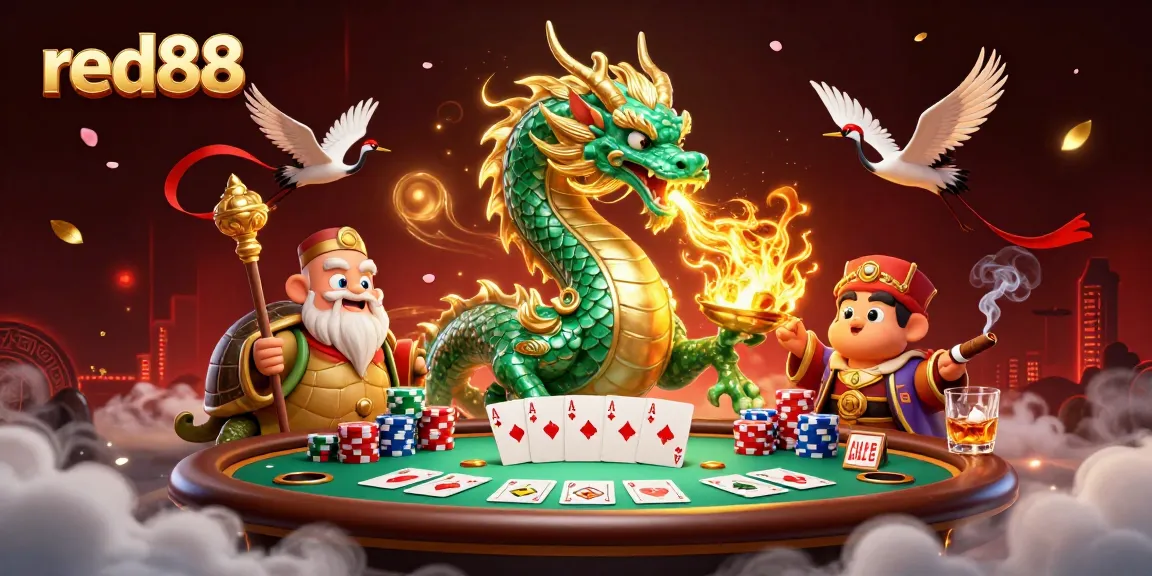 Engage in epic gaming adventures at red88, where a dragon, turtle sage, and cranes lead the way!