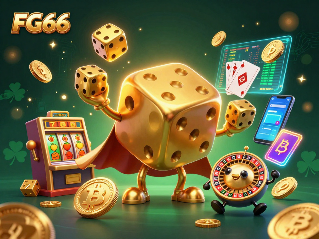 Engage with FG66's dynamic casino scene featuring golden dice and exciting slot elements.