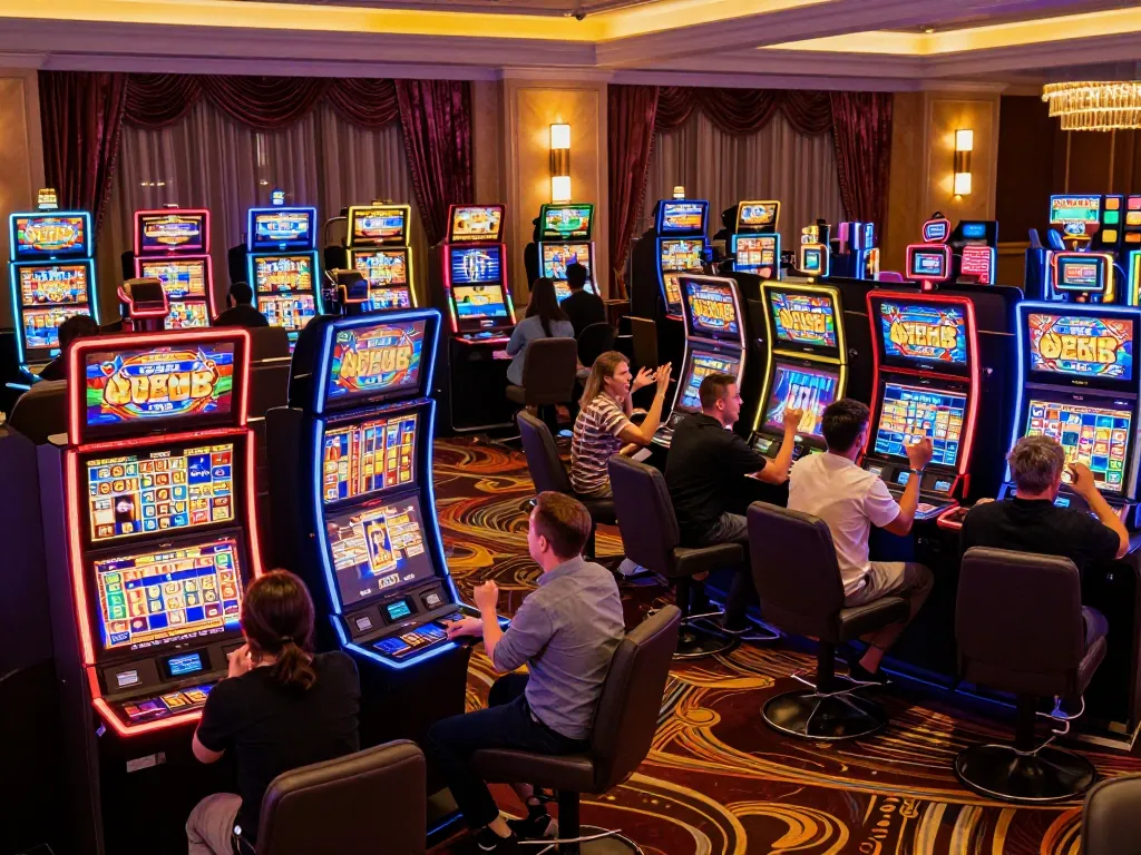 Players celebrating big wins at f8betz slot machines in a vibrant casino atmosphere