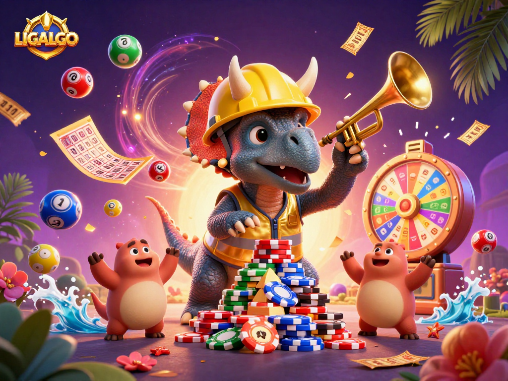 LIGALGO platform showcases an energetic casino scene with dynamic characters and vibrant gaming elements.