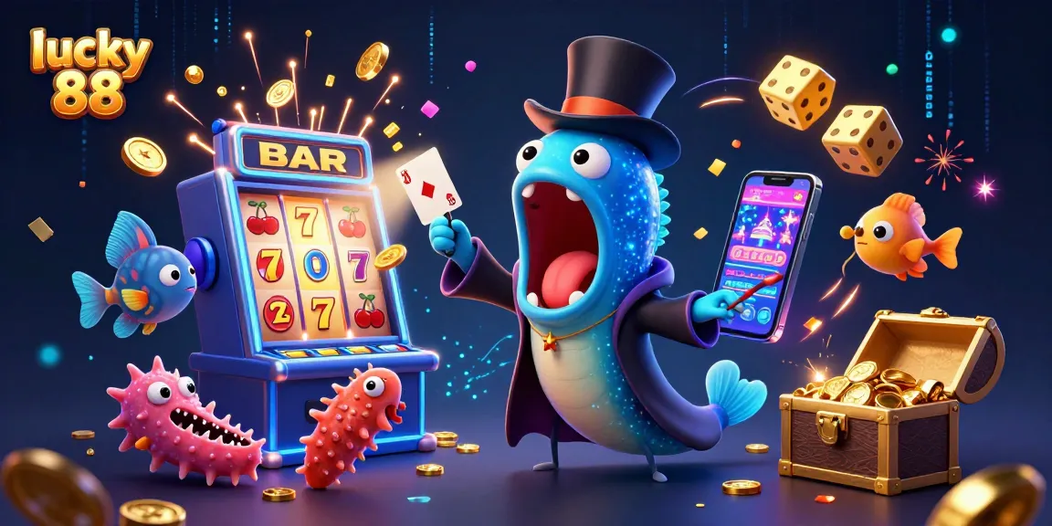 Spin and win with lucky 88 in a vivid 3D casino scene featuring playful sea creatures.
