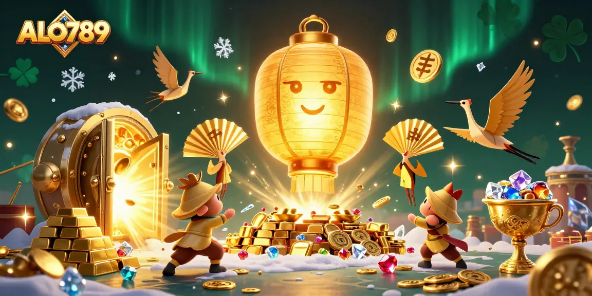 Experience the thrill of ALO789's live cockfighting arena, illuminated with golden treasures and lively characters.